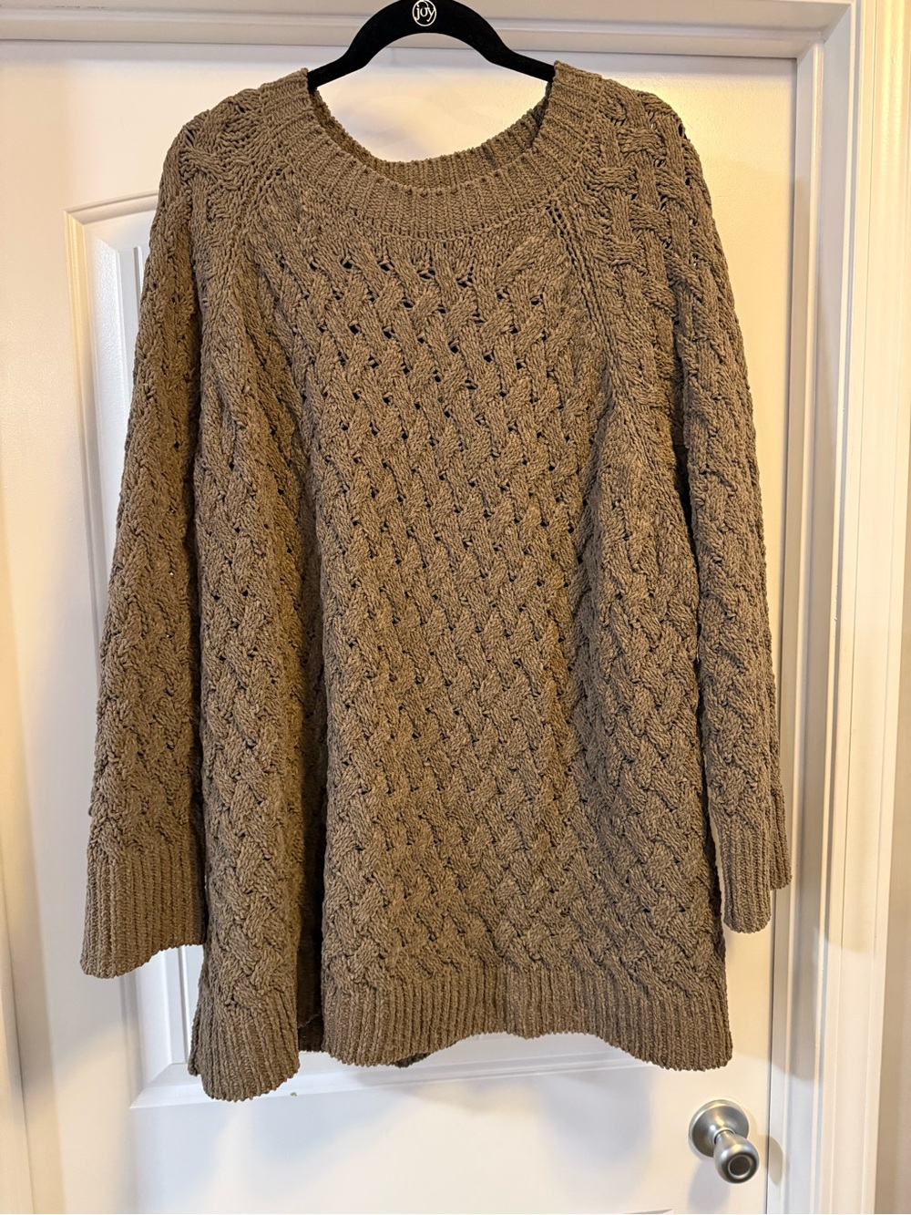 white birch Brown Cable Knit Scoop Neck Sweater